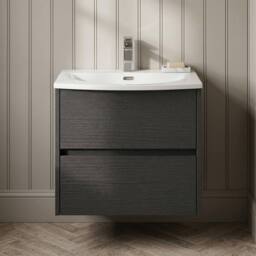 Balterley Chartley 2 Drawer Wall Hung Vanity Basin Unit, Graphite Grey, 600mm in Grey - thumbnail 3