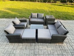 Fimous Garden Furniture Sets 8 Pieces Outdoor Rattan Furniture Manual Wicker Patio Sofa Chair Set with Coffee Table in Dark Grey - thumbnail 2