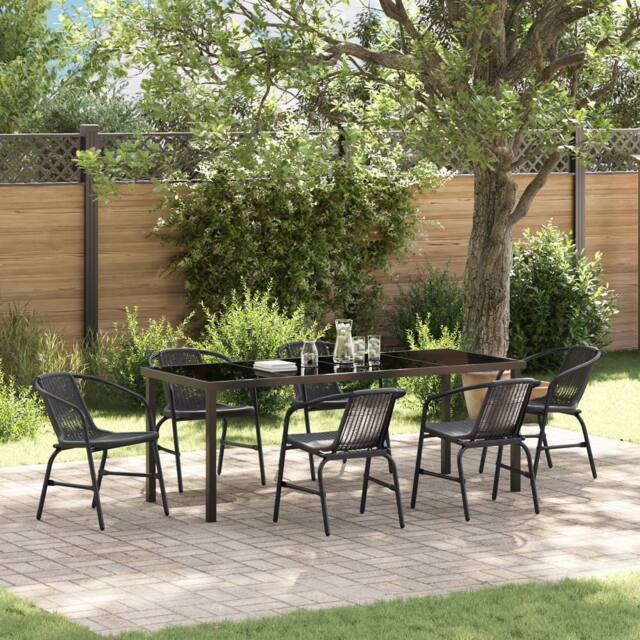 Berkfield Home 7 Piece Garden Dining Set Black Poly Rattan - image 1