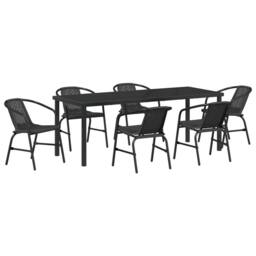 Berkfield Home 7 Piece Garden Dining Set Black Poly Rattan - thumbnail 2