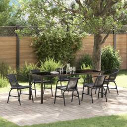 Berkfield Home 7 Piece Garden Dining Set Black Poly Rattan - thumbnail 1