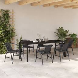 Berkfield Home 7 Piece Garden Dining Set Black Poly Rattan - thumbnail 4
