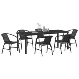 Berkfield Home 7 Piece Garden Dining Set Black Poly Rattan - thumbnail 3