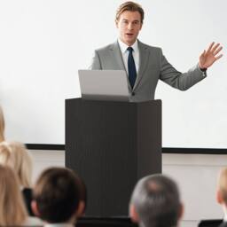 Costway Rolling Lectern Stand 105 cm Presentation Podium w/2 Shelves-Black in Black - thumbnail 6