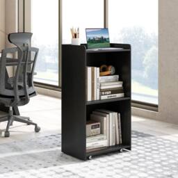 Costway Rolling Lectern Stand 105 cm Presentation Podium w/2 Shelves-Black in Black - thumbnail 4