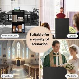 Costway Rolling Lectern Stand 105 cm Presentation Podium w/2 Shelves-Black in Black - thumbnail 5