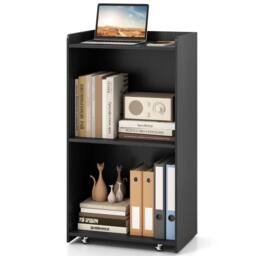 Costway Rolling Lectern Stand 105 cm Presentation Podium w/2 Shelves-Black in Black - thumbnail 1