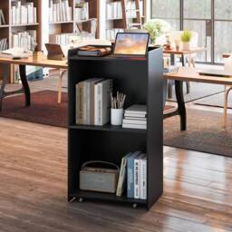 Costway Rolling Lectern Stand 105 cm Presentation Podium w/2 Shelves-Black in Black - thumbnail 3
