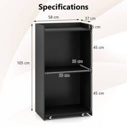 Costway Rolling Lectern Stand 105 cm Presentation Podium w/2 Shelves-Black in Black - thumbnail 2