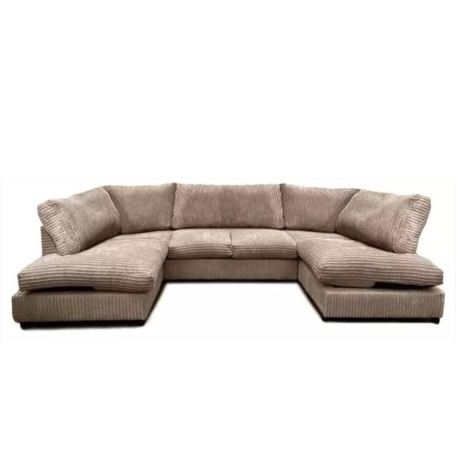 Bliss Furniture Jumbo Cord U Shaped Full Back Sofa Beige Modern Design, Super Comfy - Size: 6 Person - image 1