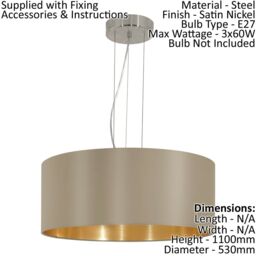 Loops Ceiling Pendant Light & 2x Matching Wall Lights Taupe Gold Fabric Feature Lamp - thumbnail 2