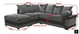SquareBoxx Luca Grey Jumbo Cord Corner Sofa Left Chaise w/ Black Leather Trim - thumbnail 5