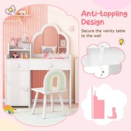 Costway Kids Vanity Table & Chair Set Girls Vanity Set w/ Cloud-shaped Mirror White - thumbnail 4