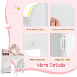 Costway Kids Vanity Table & Chair Set Girls Vanity Set w/ Cloud-shaped Mirror White - thumbnail 6