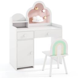 Costway Kids Vanity Table & Chair Set Girls Vanity Set w/ Cloud-shaped Mirror White - thumbnail 1