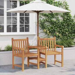 Berkfield Home Outdoor Chairs with Shelf Geometric with Storage Brown Solid teak wood - thumbnail 2