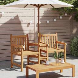 Berkfield Home Outdoor Chairs with Shelf Geometric with Storage Brown Solid teak wood - thumbnail 4