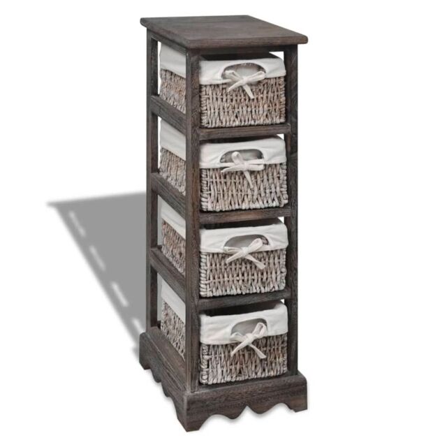Berkfield Home Wooden Storage Rack 4 Weaving Baskets Brown - image 1
