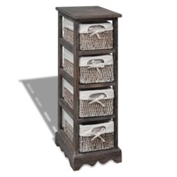 Berkfield Home Wooden Storage Rack 4 Weaving Baskets Brown - thumbnail 1
