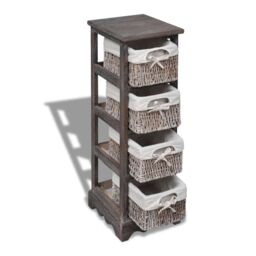 Berkfield Home Wooden Storage Rack 4 Weaving Baskets Brown - thumbnail 3