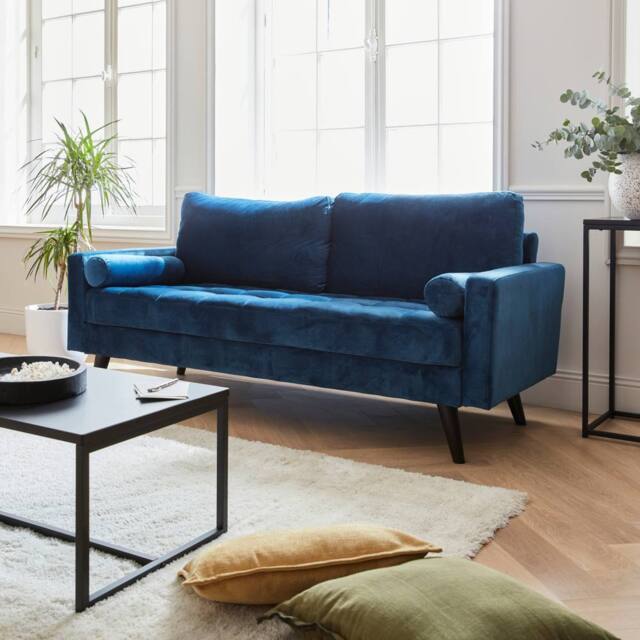 sweeek 3-seater fabric sofa with vintage style in Dark Blue - image 1