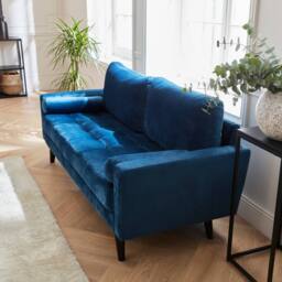 sweeek 3-seater fabric sofa with vintage style in Dark Blue - thumbnail 4