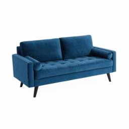 sweeek 3-seater fabric sofa with vintage style in Dark Blue - thumbnail 2