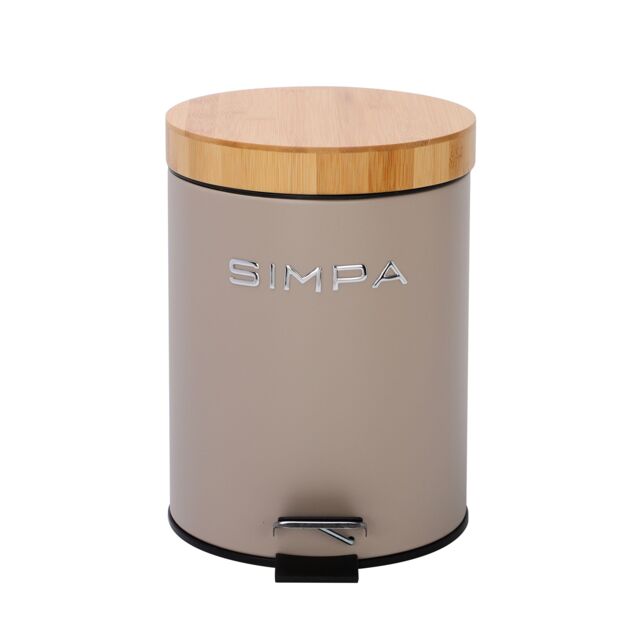 simpa 5L Soft-Closing Pedal Dustbin with Bamboo Lid in Taupe - image 1