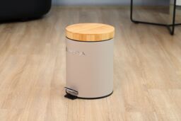 simpa 5L Soft-Closing Pedal Dustbin with Bamboo Lid in Taupe - thumbnail 4