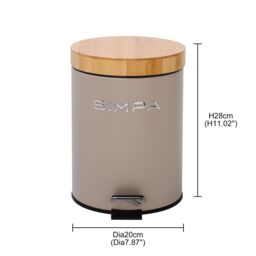 simpa 5L Soft-Closing Pedal Dustbin with Bamboo Lid in Taupe - thumbnail 5
