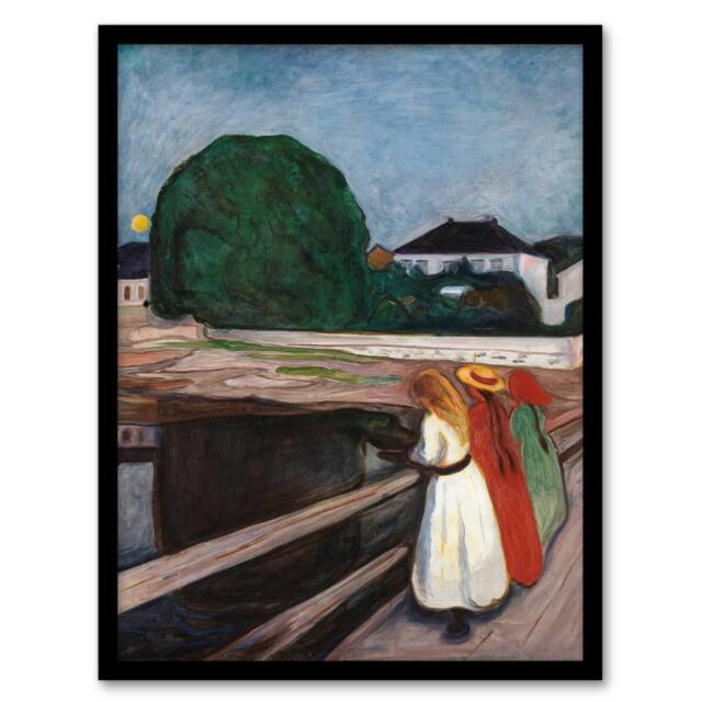 Artery8 Edvard Munch Framed Wall Art Print Young Girls on the Bridge - Size: A4 - image 1