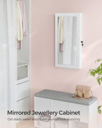 SONGMICS Wall Mounted Mirror Cabinet with Lockable Jewellery Storage in Beige - thumbnail 6