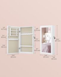 SONGMICS Wall Mounted Mirror Cabinet with Lockable Jewellery Storage in Beige - thumbnail 2