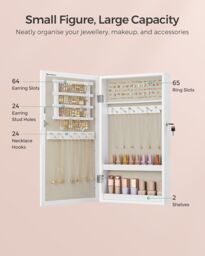 SONGMICS Wall Mounted Mirror Cabinet with Lockable Jewellery Storage in Beige - thumbnail 5