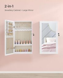 SONGMICS Wall Mounted Mirror Cabinet with Lockable Jewellery Storage in Beige - thumbnail 4