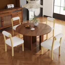Costway Wooden Dining Chair Set of 2 Faux Sherpa Upholstered Chairs-White in White - thumbnail 6