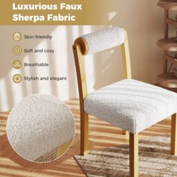 Costway Wooden Dining Chair Set of 2 Faux Sherpa Upholstered Chairs-White in White - thumbnail 4