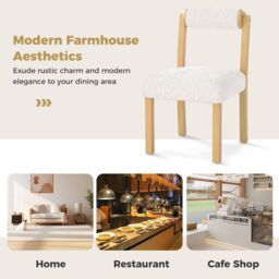 Costway Wooden Dining Chair Set of 2 Faux Sherpa Upholstered Chairs-White in White - thumbnail 5