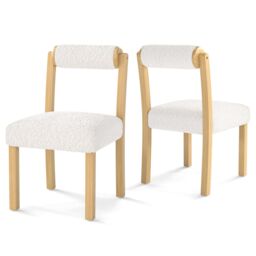 Costway Wooden Dining Chair Set of 2 Faux Sherpa Upholstered Chairs-White in White