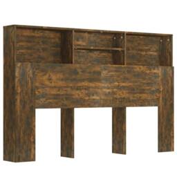 Berkfield Home Headboard Cabinet Smoked Oak 160x19x103.5 cm in Brown - thumbnail 3