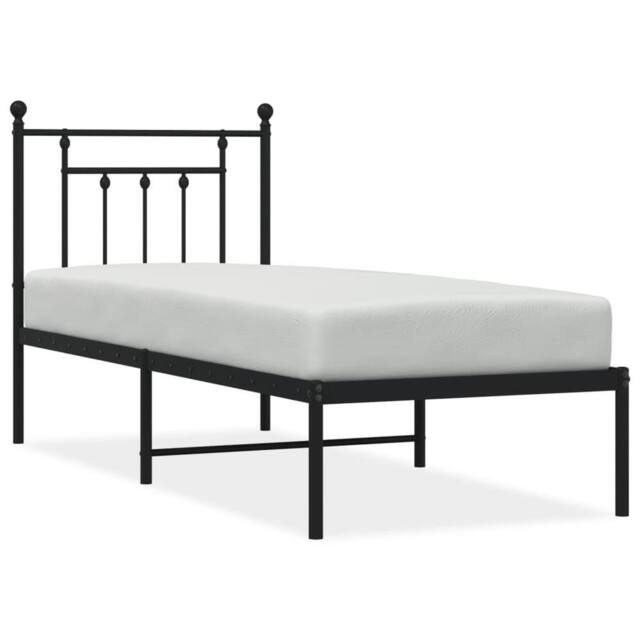 Berkfield Home Metal Bed Frame without Mattress with Headboard Black 75x190cm - Size: 75x190 cm - image 1