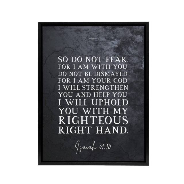 "Artery8 Isaiah 41 10 Do Not Fear For I Am Bible Quote Framed Canvas Wall Art Print in Grey - Size: W12"" x H16""" - image 1