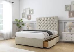 "Sloomy Mayfair Plush Divan Bed Base No Drawers - 26"" Headboard in Cream - Size: Small Double" - thumbnail 4
