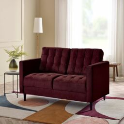 FurnitureboxUK Jade 2-Seater Soft Touch Velvet Sofa With Solid Wood Frame in Maroon - thumbnail 1