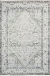 Kukoon Silver Grey Green Distressed Bordered Medallion Non Slip Washable Low Pile Rug - Size: 200 cm x 290 cm - thumbnail 1