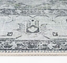 Kukoon Silver Grey Green Distressed Bordered Medallion Non Slip Washable Low Pile Rug - Size: 200 cm x 290 cm - thumbnail 5