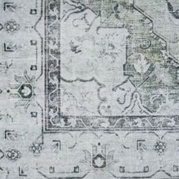 Kukoon Silver Grey Green Distressed Bordered Medallion Non Slip Washable Low Pile Rug - Size: 200 cm x 290 cm - thumbnail 3