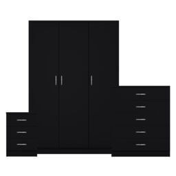 Home Discount Riano 3Pc Bedroom Set - 3 Drawer Bedside, 5 Drawer Chest & Wardrobe in Black - thumbnail 8