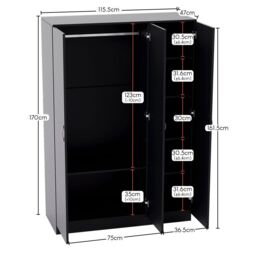 Home Discount Riano 3Pc Bedroom Set - 3 Drawer Bedside, 5 Drawer Chest & Wardrobe in Black - thumbnail 7