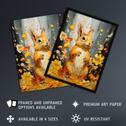 "Artery8 Wall Art Print Autumn Again Red Squirrel In Amber Leaves Orange Heavy Oil Painting Art Framed in Black - Size: W12"" x H16""" - thumbnail 2
